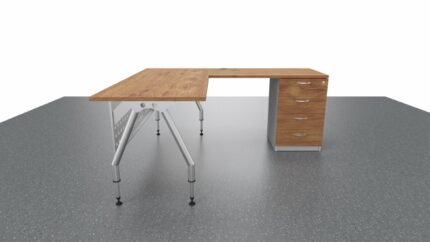 ESCRITORIO EN L CON LATERAL. SPAZIO. FALDON METALICO. INCLUYE CAJONERA FIJA-4C.